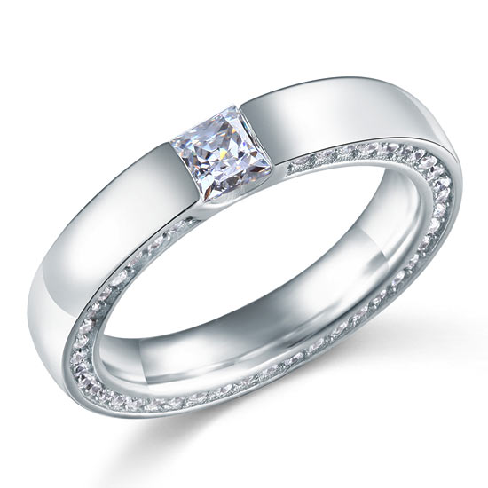 Princess Cut Created Diamond Solid Sterling 925 Silver Ring