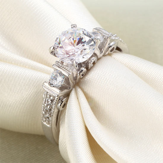 Vintage Style 1.25 Carat Created Diamond Solid 925 Sterling Silver Wedding Engagement Ring