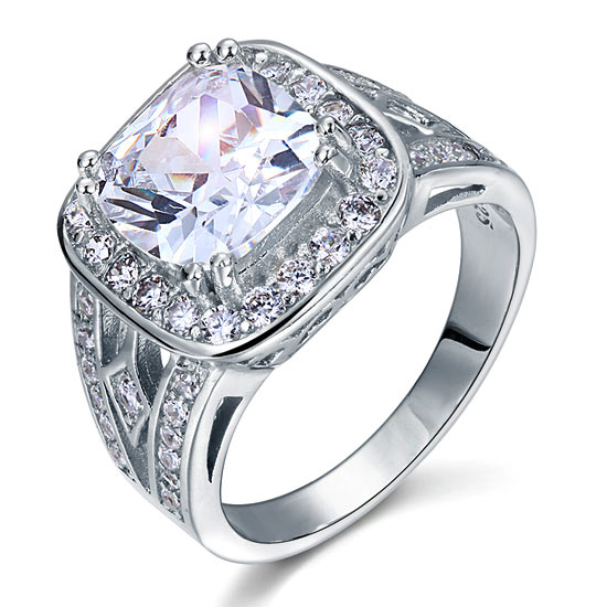 Art Deco Vintage Style 4 Carat Cushion Created Diamond Solid 925 Sterling Silver Wedding Engagement Ring