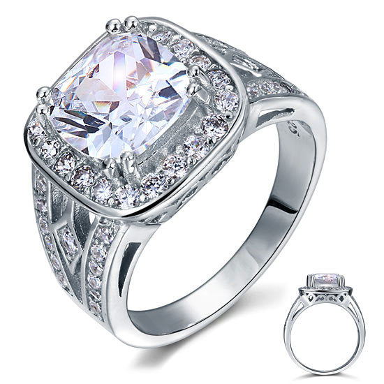 Art Deco Vintage Style 4 Carat Cushion Created Diamond Solid 925 Sterling Silver Wedding Engagement Ring