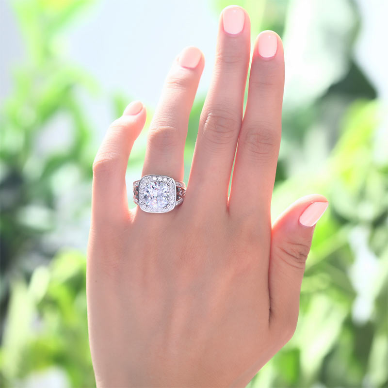 Art Deco Vintage Style 4 Carat Cushion Created Diamond Solid 925 Sterling Silver Wedding Engagement Ring