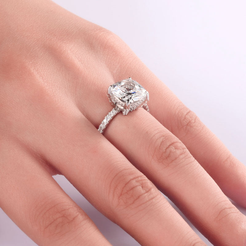 5 Carat Cushion Cut Created Diamond Solid 925 Sterling Silver Wedding Engagement Promise Ring Jewelry