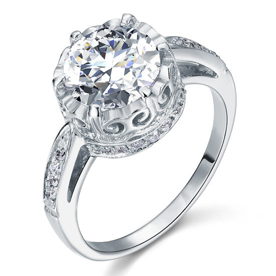 Vintage Style 2.5 Ct Solid 925 Sterling Silver Wedding Engagement Ring