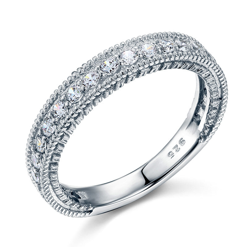 Vintage Style Art Deco Created Diamond Solid Sterling 925 Silver Band Wedding Eternity Ring