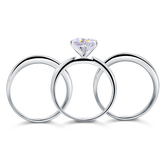 2 Ct Created Diamond 925 Sterling Silver Wedding Engagement Ring Set 3-Pcs