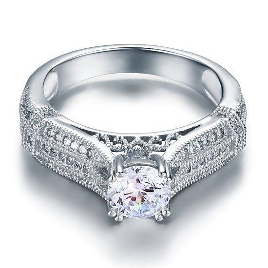 Vintage Style 1 Carat Created Diamond Solid 925 Sterling Silver Bridal Wedding Engagement Ring Jewelry
