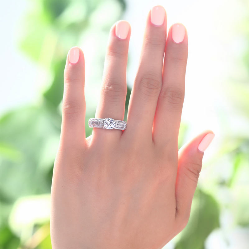 Vintage Style 1 Carat Created Diamond Solid 925 Sterling Silver Bridal Wedding Engagement Ring Jewelry