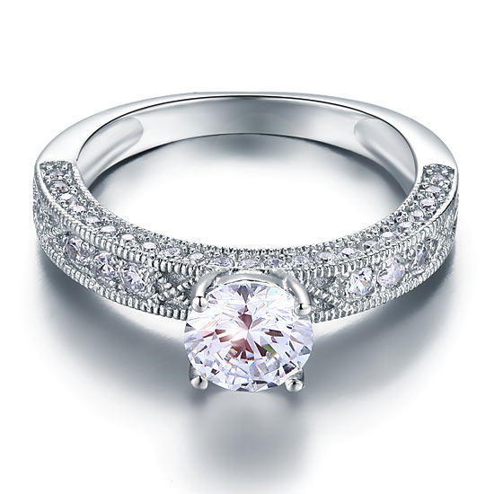 Vintage Style 1.25 Carat Created Diamond Solid 925 Sterling Silver Bridal Wedding Engagement Ring Jewelry