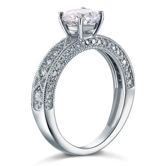Vintage Style 1.25 Carat Created Diamond Solid 925 Sterling Silver Bridal Wedding Engagement Ring Jewelry