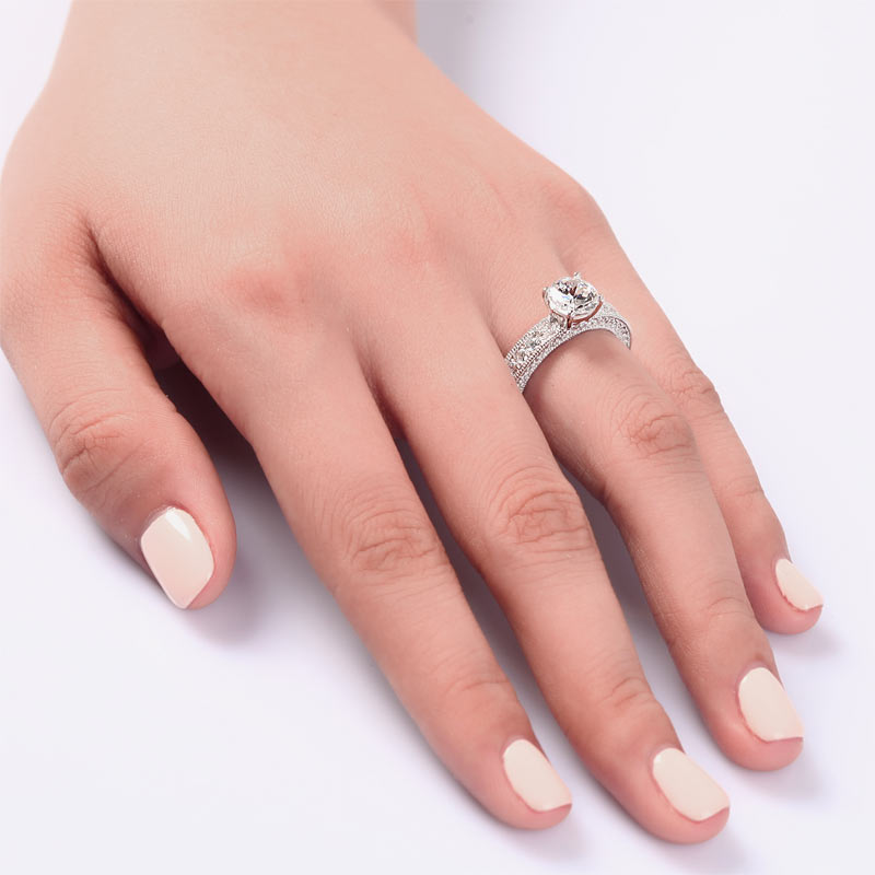 Vintage Style 1.25 Carat Created Diamond Solid 925 Sterling Silver Bridal Wedding Engagement Ring Jewelry