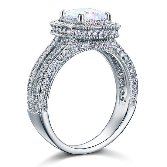 Vintage Style 1.5 Carat Created Diamond Solid 925 Sterling Silver Bridal Wedding Engagement Ring