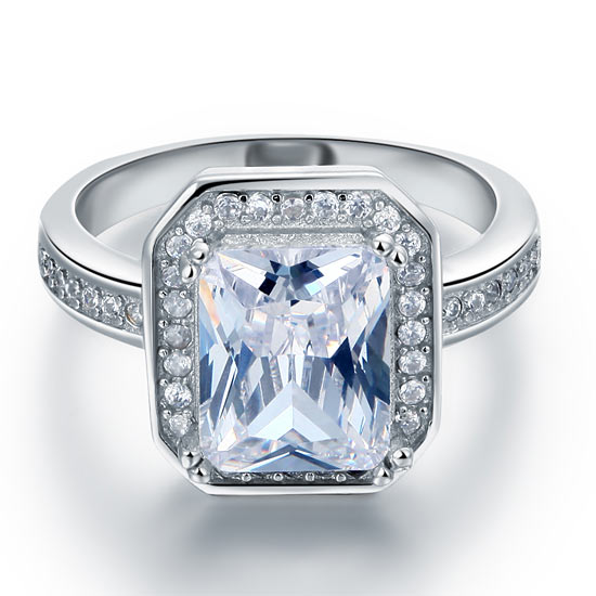 4 Carat Rectangle Solid 925 Sterling Silver Wedding Engagement Ring