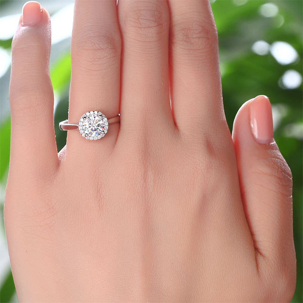 Solid 925 Sterling Silver Engagement Promise Ring Halo