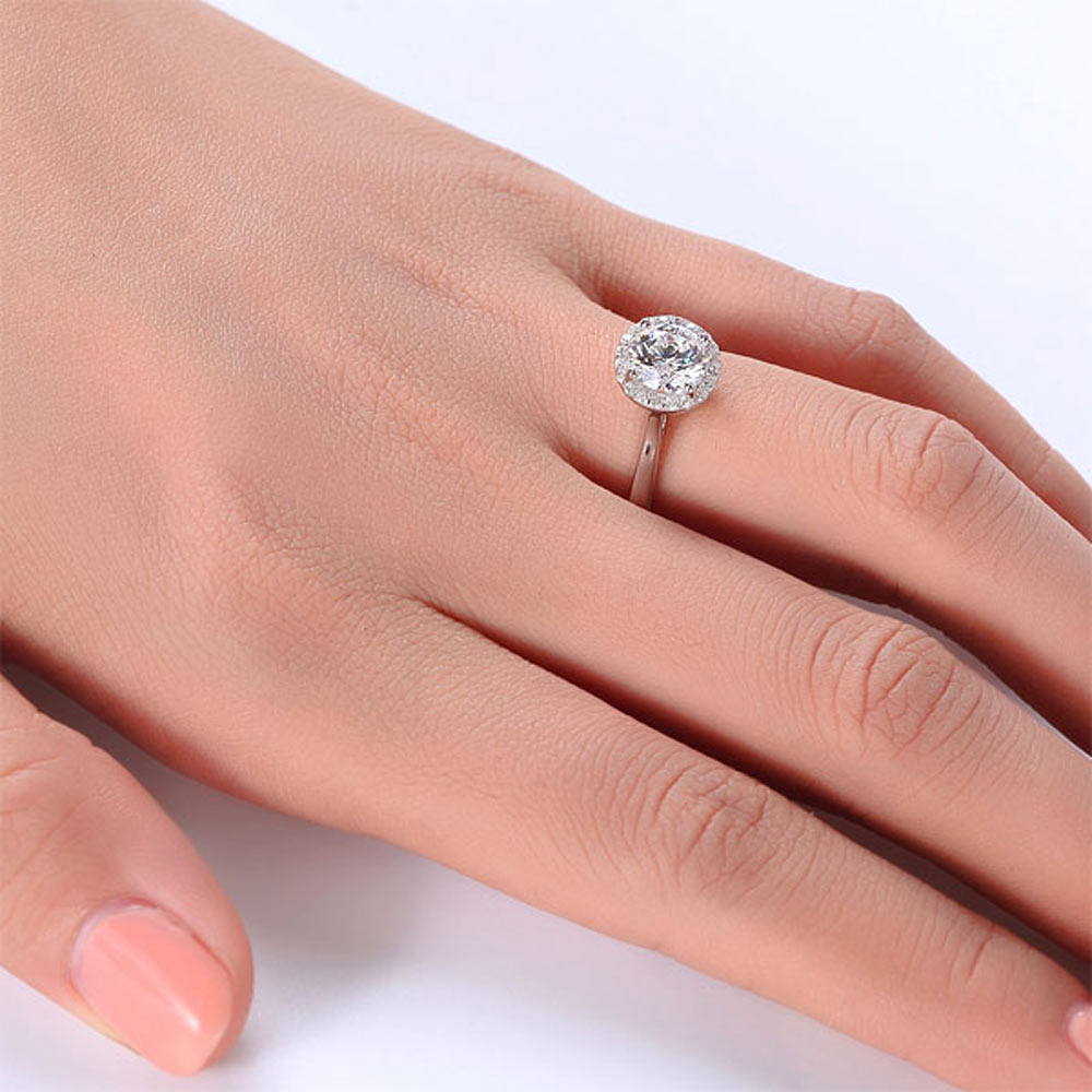 Solid 925 Sterling Silver Engagement Promise Ring Halo