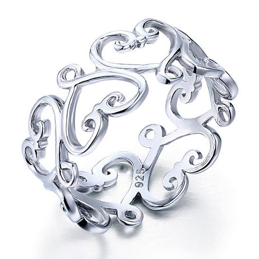 925 Sterling Silver Heart Ring Band Wedding Band Ring