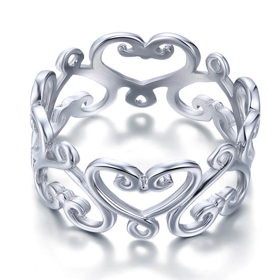 925 Sterling Silver Heart Ring Band Wedding Band Ring