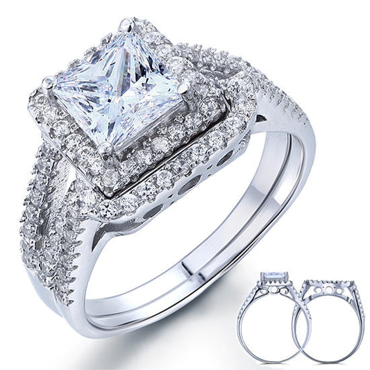 1.5 Carat Princess Created Diamond Solid 925 Sterling Silver Wedding Promise Engagement Ring Set