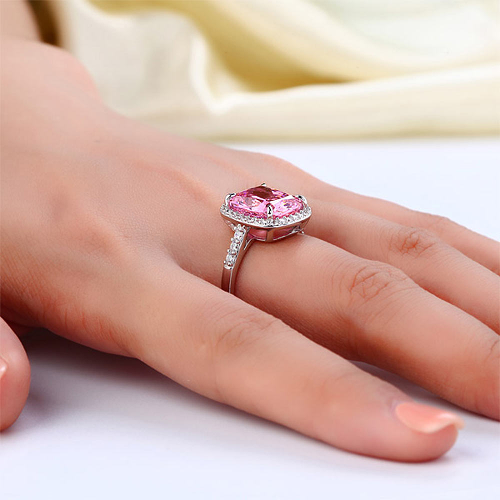Solid 925 Sterling Silver Luxury Engagement Ring 6 Ct Cushion Fancy Pink Sapphire