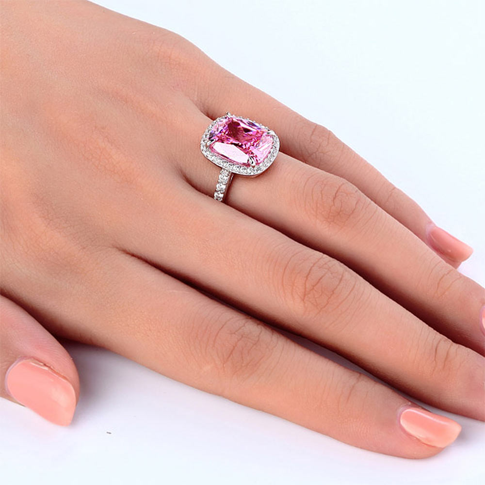 Solid 925 Sterling Silver Luxury Engagement Ring 6 Ct Cushion Fancy Pink Sapphire