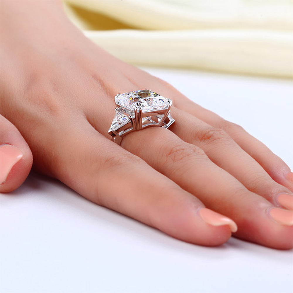 Solid 925 Sterling Silver Three-Stone Luxury Ring Anniversary 8 Carat Created Diamond Ring