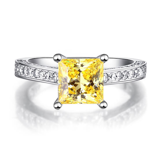 1.5 Carat Princess Cut Yellow Canary Created Diamond 925 Sterling Silver Wedding Engagement Ring