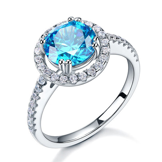 925 Sterling Silver Wedding Engagement Halo Ring 2 Carat Fancy Blue Created Diamond