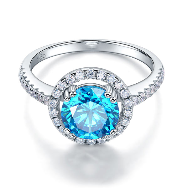 925 Sterling Silver Wedding Engagement Halo Ring 2 Carat Fancy Blue Created Diamond