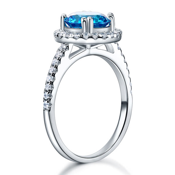 925 Sterling Silver Wedding Engagement Halo Ring 2 Carat Fancy Blue Created Diamond