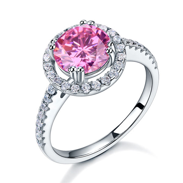 925 Sterling Silver Wedding Engagement Halo Ring 2 Carat Fancy Pink Created Diamond