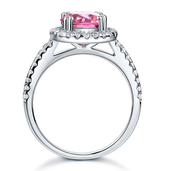 925 Sterling Silver Wedding Engagement Halo Ring 2 Carat Fancy Pink Created Diamond