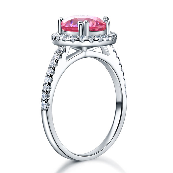925 Sterling Silver Wedding Engagement Halo Ring 2 Carat Fancy Pink Created Diamond