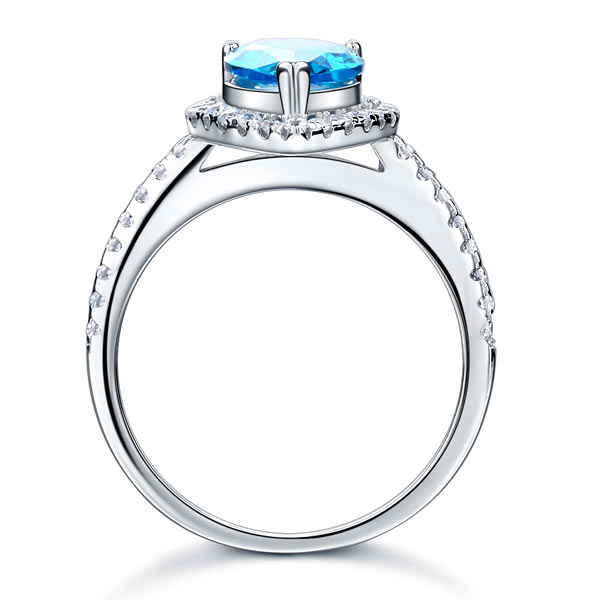 Sterling 925 Silver Wedding Engagement Ring Pear Blue Created Diamond Jewelry