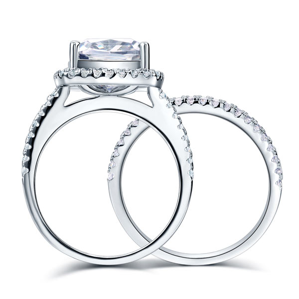 925 Sterling Silver 2 Pcs Wedding Engagement Ring Set 5 Ct Created Diamond