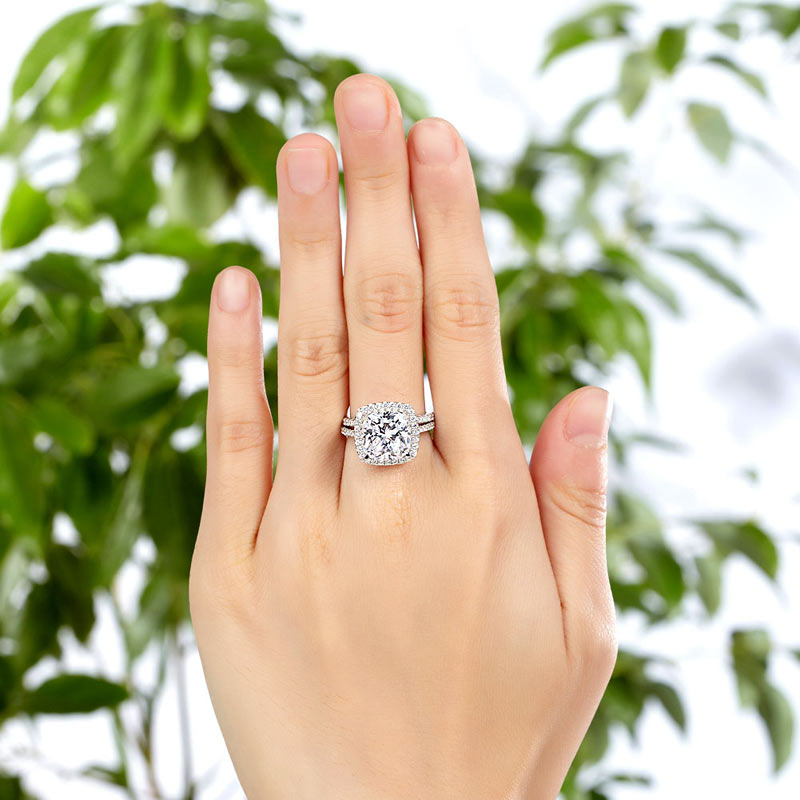 925 Sterling Silver 2 Pcs Wedding Engagement Ring Set 5 Ct Created Diamond