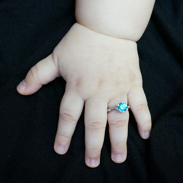 Newborn Baby 925 Sterling Silver Ring Blue Created Diamond