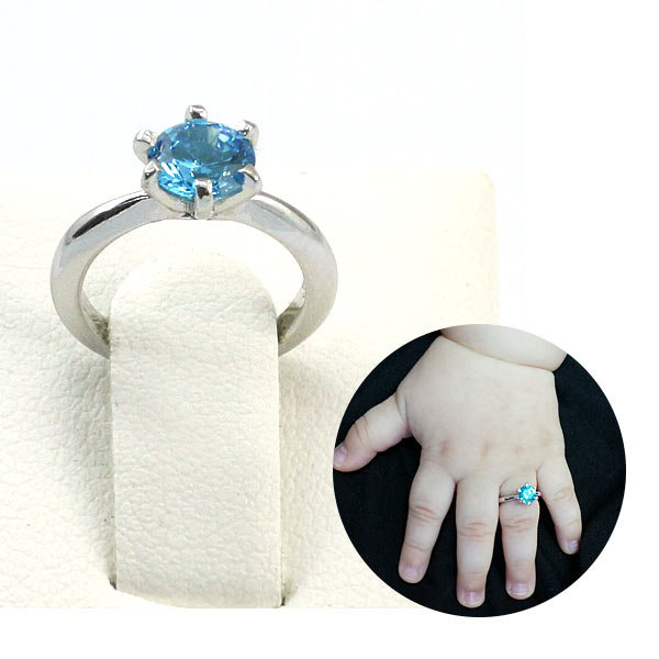 Newborn Baby 925 Sterling Silver Ring Blue Created Diamond