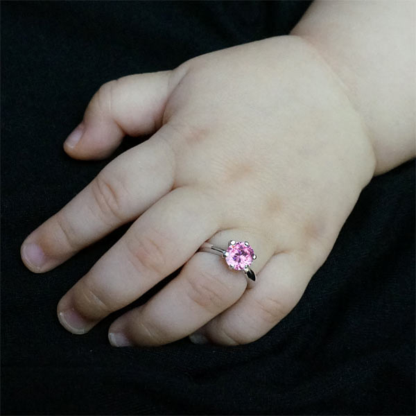 Newborn Baby 925 Sterling Silver Ring Pink Created Diamond