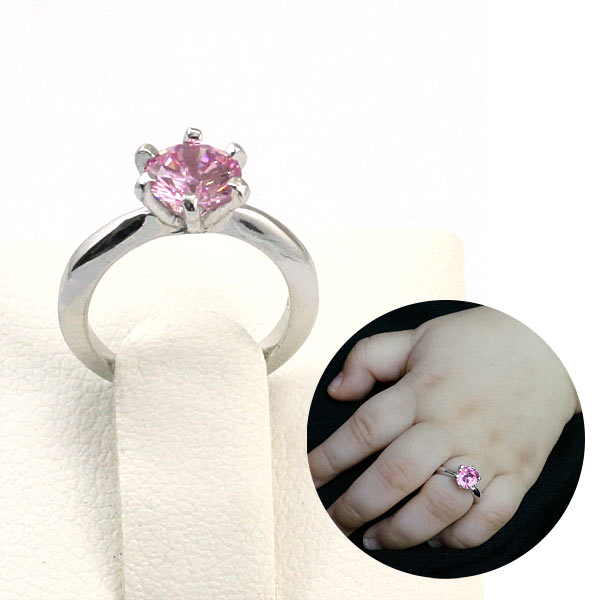 Newborn Baby 925 Sterling Silver Ring Pink Created Diamond