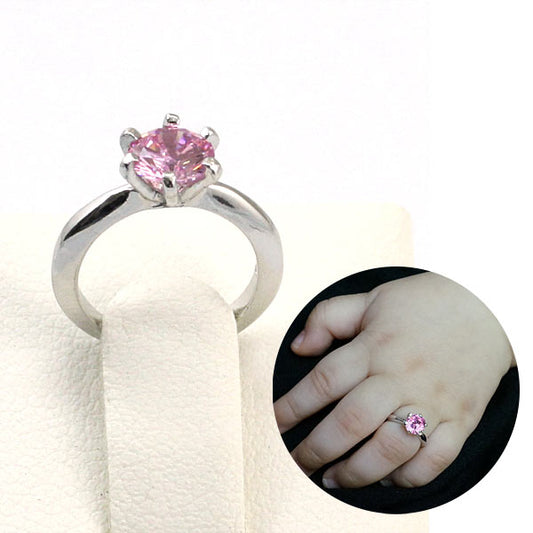 Newborn Baby 925 Sterling Silver Ring Pink Created Diamond