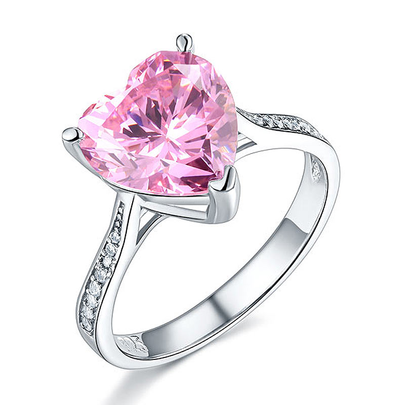 925 Sterling Silver Bridal Engagement Ring 3.5 Carat Heart Pink Created Diamond