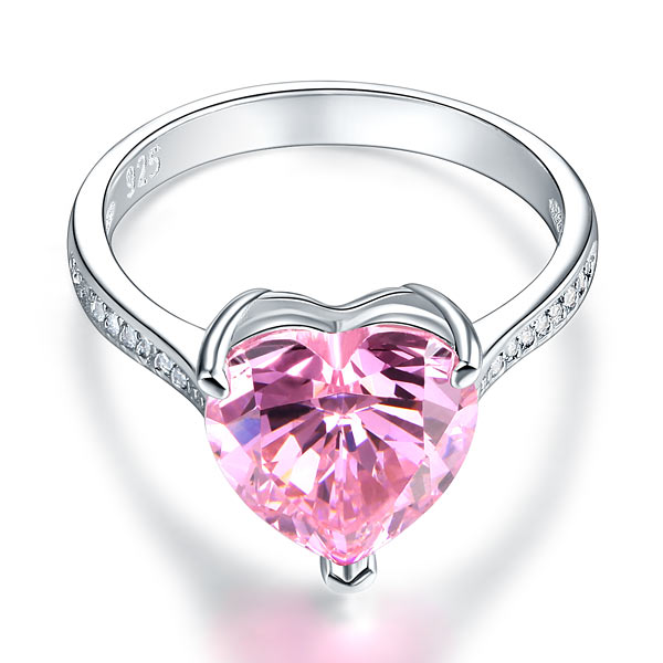 925 Sterling Silver Bridal Engagement Ring 3.5 Carat Heart Pink Created Diamond