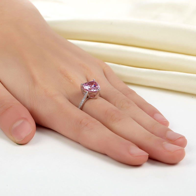 925 Sterling Silver Bridal Engagement Ring 3.5 Carat Heart Pink Created Diamond