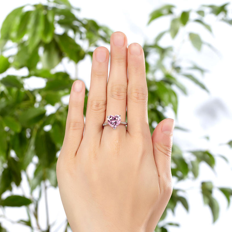 925 Sterling Silver Bridal Engagement Ring 3.5 Carat Heart Pink Created Diamond