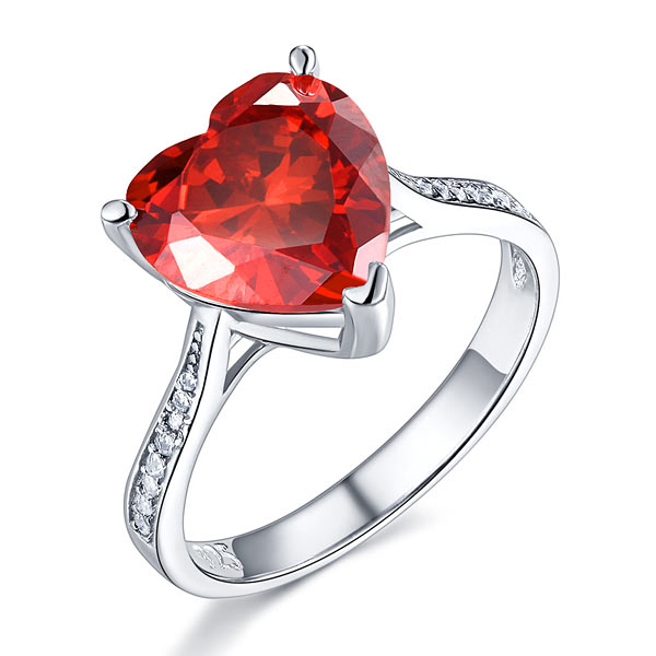 925 Sterling Silver Bridal Ring 3.5 Carat Heart Ruby Red Created Diamond