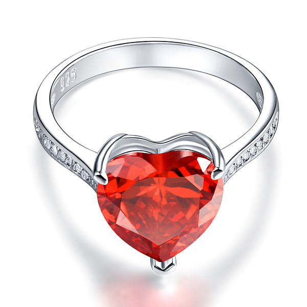 925 Sterling Silver Bridal Ring 3.5 Carat Heart Ruby Red Created Diamond