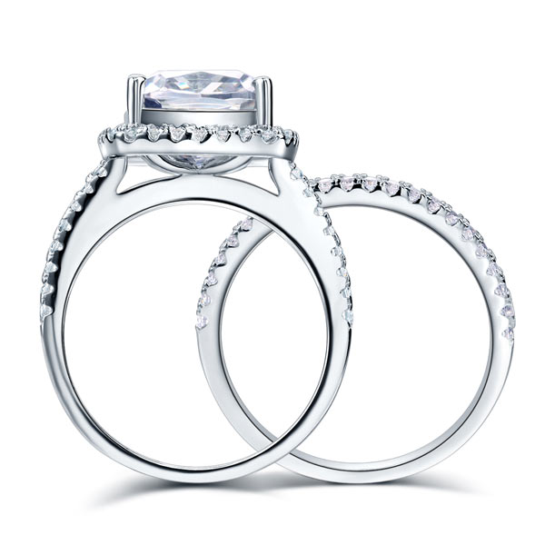 925 Sterling Silver Wedding Halo Ring Set 2 Carat Created Diamond