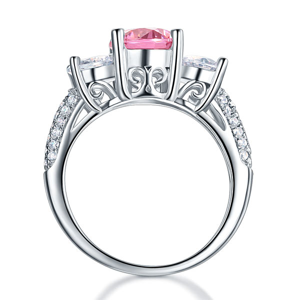 925 Sterling Silver 3-Stone Wedding Ring 2 Carat Fancy Pink Created Diamond Jewelry Vintage Style