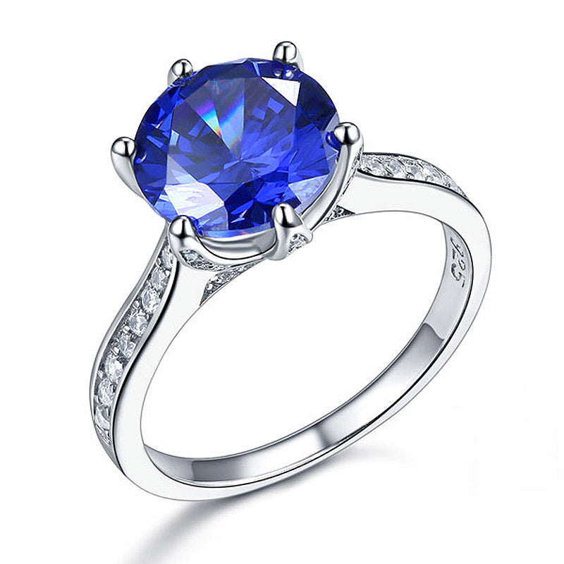 925 Sterling Silver Wedding Engagement Ring 3 Carat Blue Sapphire