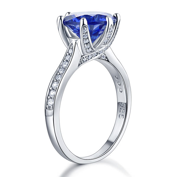 925 Sterling Silver Wedding Engagement Ring 3 Carat Blue Sapphire