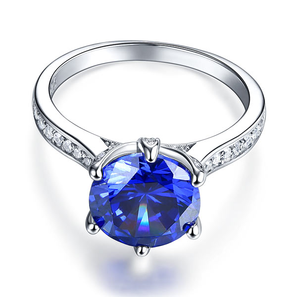 925 Sterling Silver Engagement Luxury Ring 3 Carat Blue Created Tanzanite Jewelry
